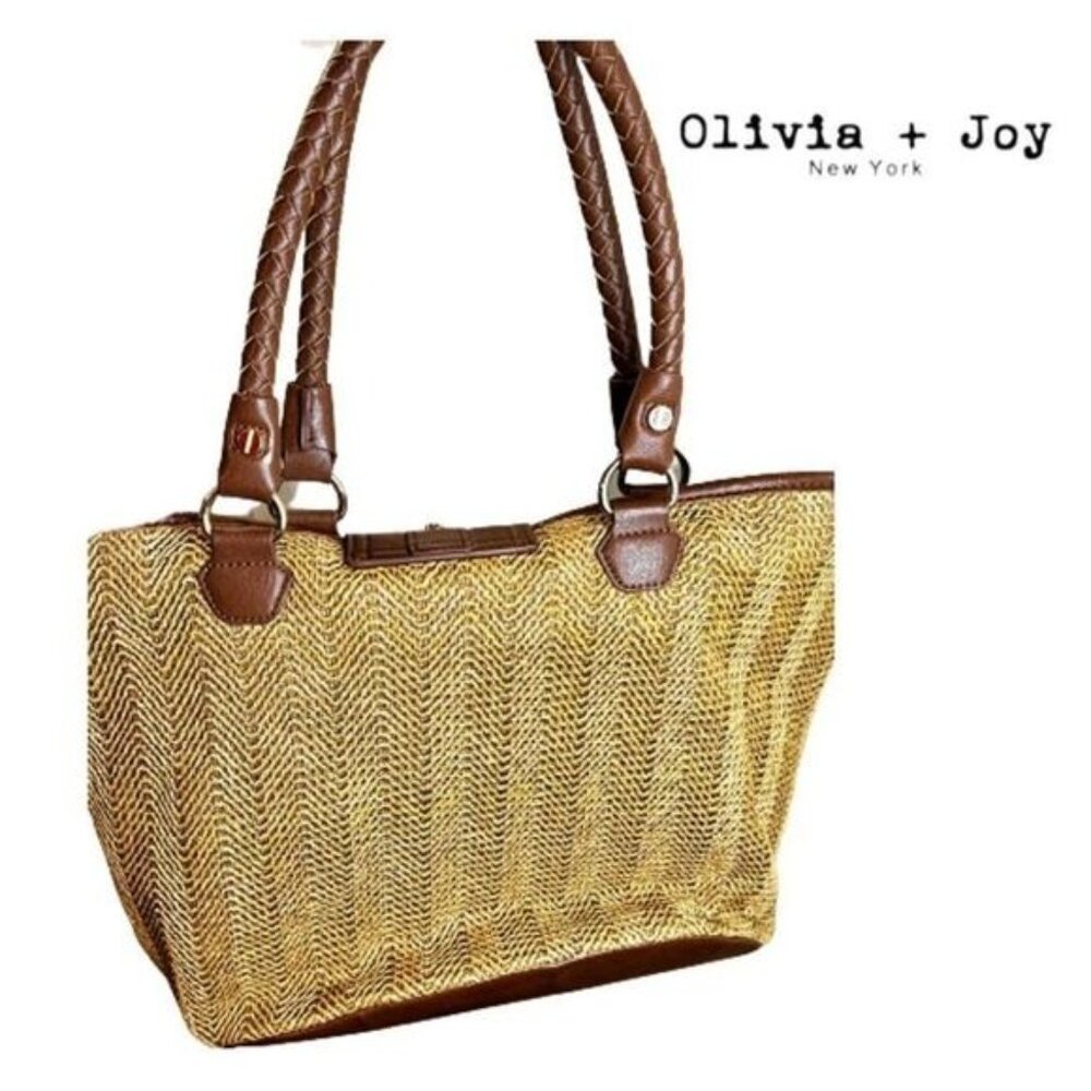 Olivia & Joy New York Woven Faux Leather Trim Braided Strap Tote Shoulder bag - Picture 2 of 10